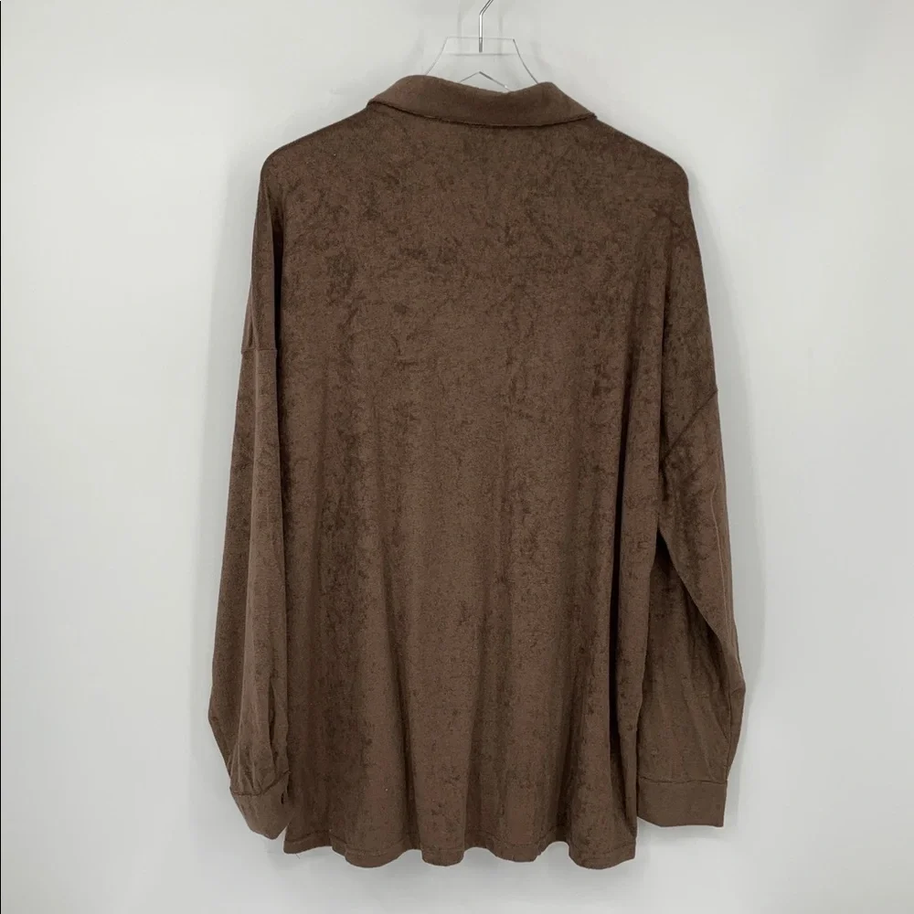PrettyLittleThing oversized button front cozy terry shirt brown chocolate 8 M